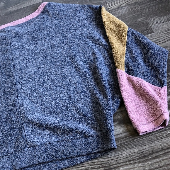 Intimately Free People Blue Monday Fleece Pullover Sweatshirt Colorblock Dolman - Picture 10 of 14